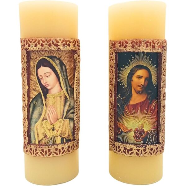 Set 2 Velas Sagrado Corazón Guadalupe